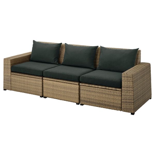 3-местный модульный диван, садовый, коричневый/Холло черный 223x82x82 см IKEA СОЛЛЕРОН 092.611.49 - схема-чертеж с размерами
