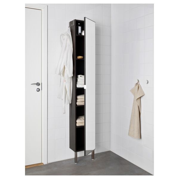 Высокий шкаф с зеркальной дверцей ЛИЛЛОНГЕН, черно-коричневый (30x21x194 см) - схема-чертеж с размерами