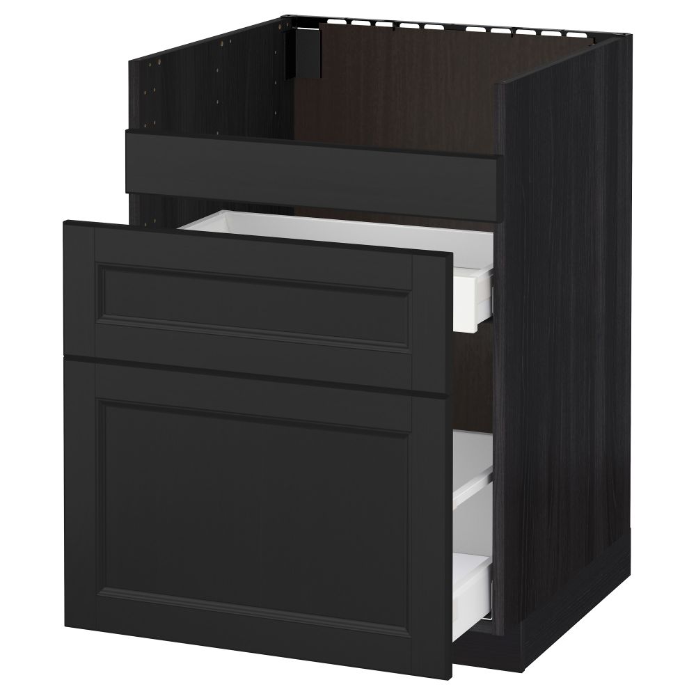 Напольный шкаф под мойку ДУМШЁ, 3 фасада, 2 ящика МЕТОД / МАКСИМЕРА, черный, Лаксарби черно-коричневый - схема-чертеж с размерами