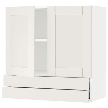 Навесной шкаф, 2 дверцы, 2 ящика МЕТОД / МАКСИМЕРА, белый, Сэведаль белый
