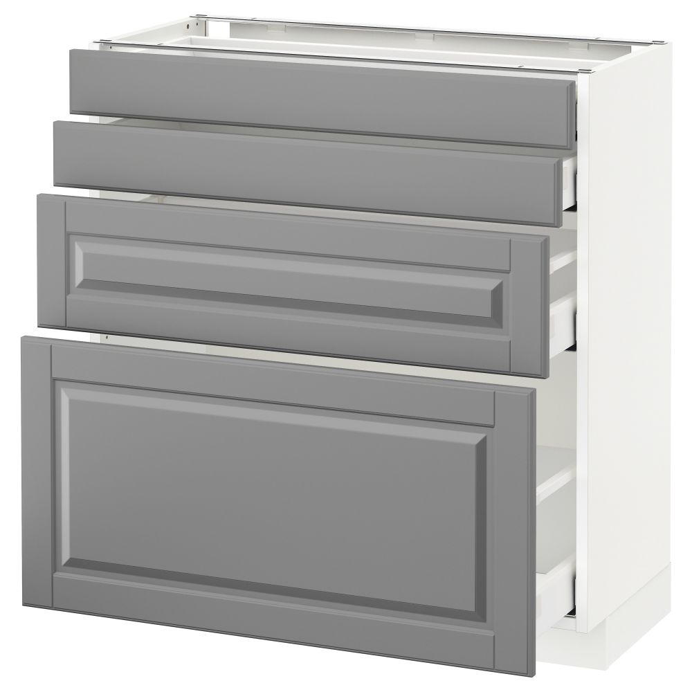 Напольный шкаф 4 фронтальных панели, 4 ящика МЕТОД / МАКСИМЕРА, белый, Будбин серый - схема-чертеж с размерами