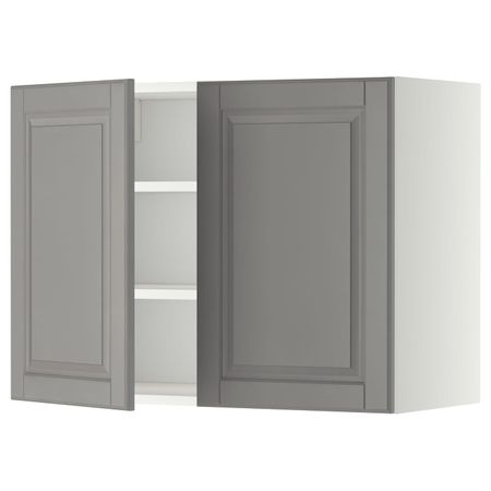 Навесной шкаф с полками/2дверцы, белый/Будбин серый 80x60 см IKEA METOD МЕТОД 594.474.28