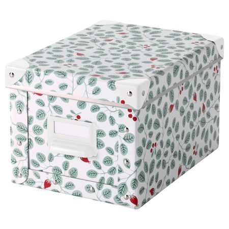 Коробка с крышкой ФЬЕЛЛА, белый, зеленый (18x26x15 см)