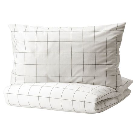 Пододеяльник и 2 наволочки, белый черный/клетка 200x200/50x70 см IKEA VITKLÖVER ВИТКЛЁВЕР 804.906.41