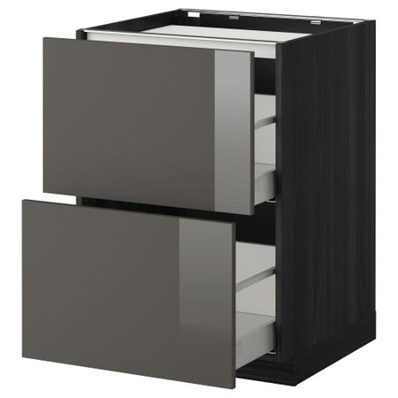 Напольный шкаф, 2 фронтальных панели, 3 ящика МЕТОД / МАКСИМЕРА, черный, Рингульт серый