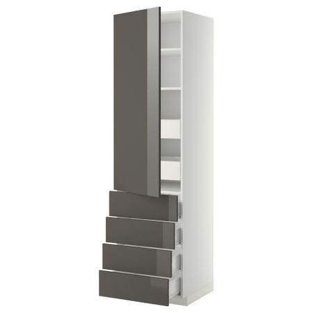 Высокий шкаф с полками/6 ящик, дверцами, 4 фронтальные панели МЕТОД / ФОРВАРА, белый, Рингульт серый