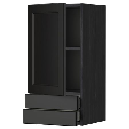 Навесной шкаф с дверцей, 2 ящика МЕТОД / МАКСИМЕРА, черный, Лаксарби черно-коричневый