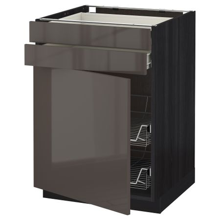 Напольный шкаф, дверца, 2 ящика, проволочных корзин МЕТОД / ФОРВАРА, черный, Рингульт серый