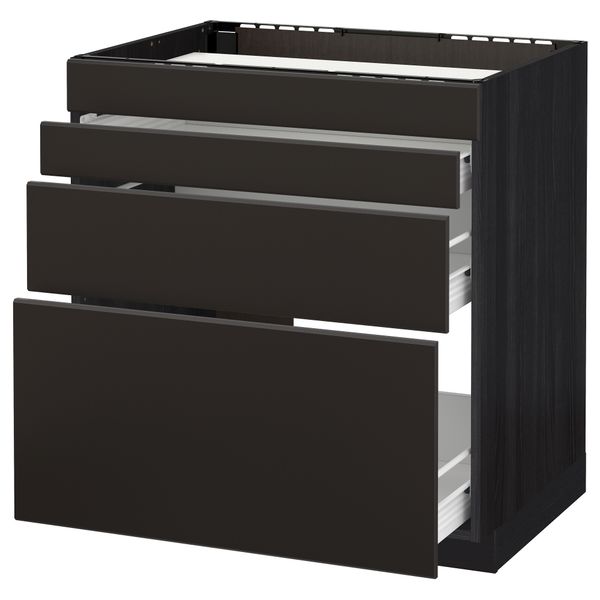 Напольный шкаф для духовки, 4фасада, 3 ящика МЕТОД / ФОРВАРА, черный, Кунгсбакка антрацит - схема-чертеж с размерами
