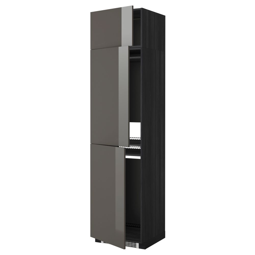 Высокий шкаф для холодильника или морозильника, с 3 дверями МЕТОД, черный, Рингульт серый (60x60x240 см) - схема-чертеж с размерами
