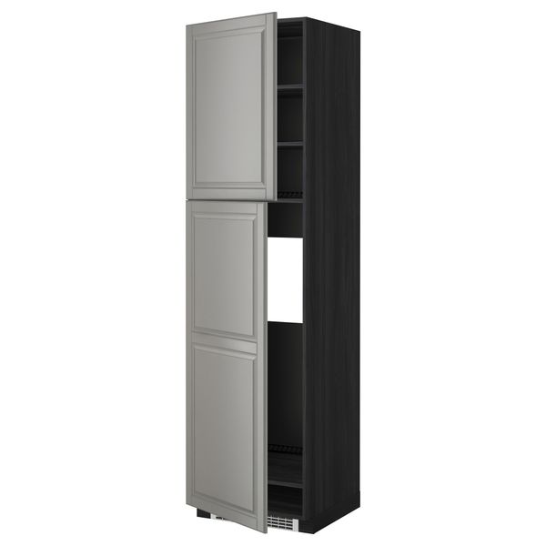 Высокий шкаф для холодильника, 2 дверцы МЕТОД, черный, Будбин серый - схема-чертеж с размерами