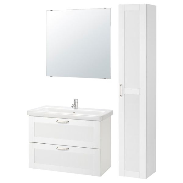 Комплект мебели для ванной,8 предм., Йельсен белый/ПИЛКОН смеситель 84x43x65 см IKEA FISKÅN ФИСКОН / TVÄLLEN ТВЭЛЛЕН 894.373.81 - фото 1