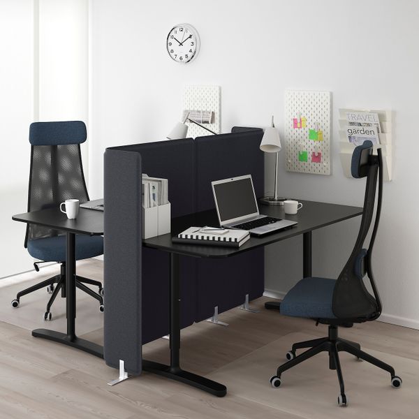 Стол с экраном, ясеневый шпон, черная морилка, черный 160x160 120 см IKEA БЕКАНТ 192.880.30 - фото 2