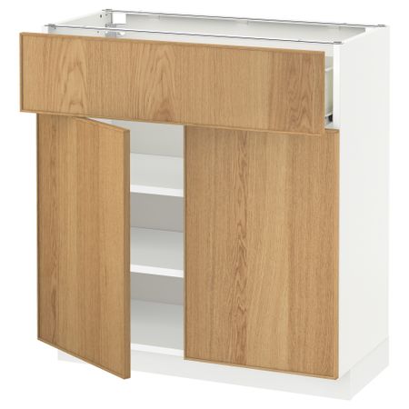 Напольный шкаф + ящик, 2 дверцы МЕТОД / ФОРВАРА, белый, Экестад дуб