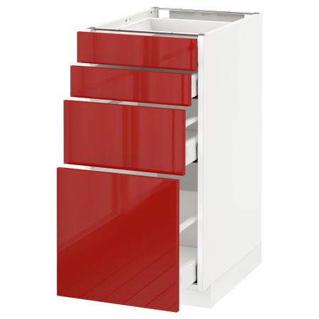 Напольный шкаф 4 фронтальных панели, 4 ящика МЕТОД / МАКСИМЕРА, белый, Рингульт красный