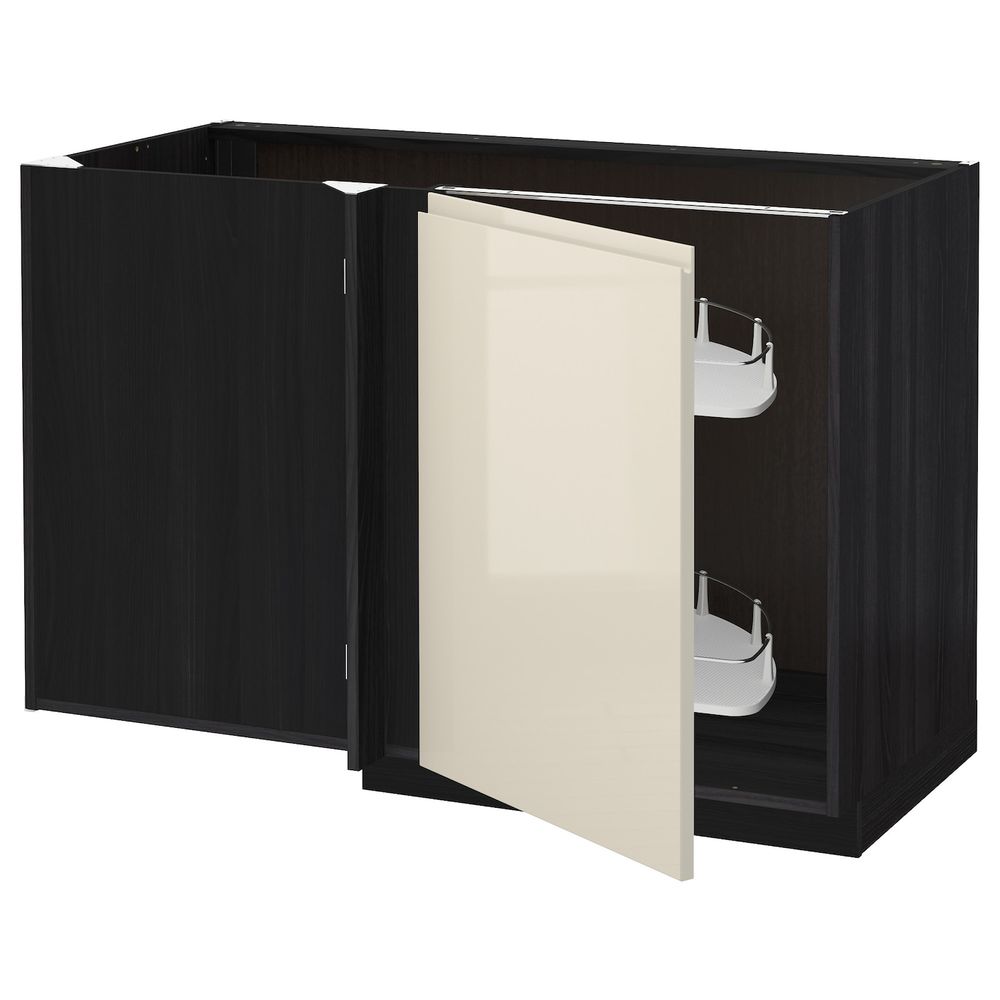 Угловой напольный шкаф с выдвижной секц, черный, Воксторп глянцевый светло-бежевый 128x68 см IKEA МЕТОД 492.245.79 - схема-чертеж с размерами