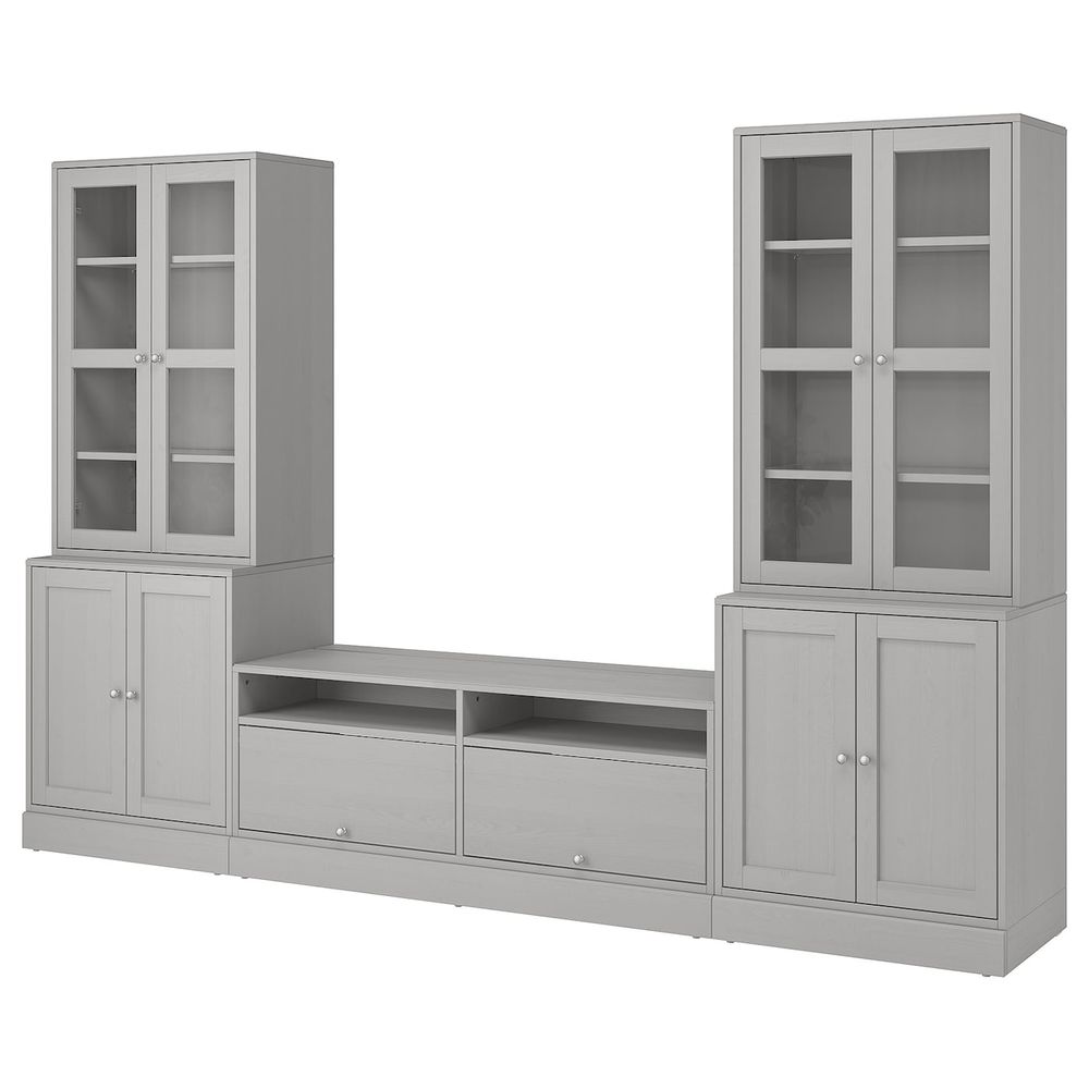 Шкаф для ТВ, комбинированный, стекляные дверцы, серый 322x47x212 см IKEA ХАВСТА 392.658.29 - фото 1
