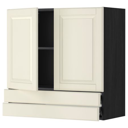 Навесной шкаф, 2 дверцы, 2 ящика МЕТОД / ФОРВАРА, черный, Будбин белый с оттенком
