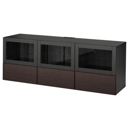 Тумба под ТВ, с дверцами и ящиками БЕСТО, черно-коричневый Синдвик, Инвикен черно-коричневый прозрачное стекло (180x40x64 см)