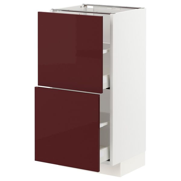 Напольный шкаф с 2 ящиками, белый Калларп/глянцевый темный красно-коричневый 40x37 см IKEA METOD МЕТОД / MAXIMERA МАКСИМЕРА - фото 1