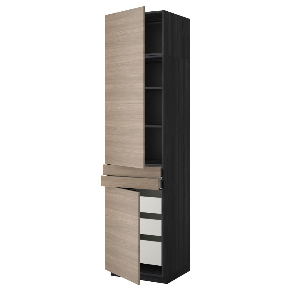 Высокий шкаф + полки, 5 ящиков, 2 дверцы, 2 фронтальных МЕТОД / МАКСИМЕРА, черный, Брокхульт светло-серый - фото 1
