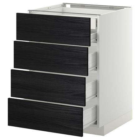 Напольный шкаф 4 фронтальных, 2 низких, 3 средних ящ, белый, Тингсрид черный 60x60 см IKEA МЕТОД / ФОРВАРА 992.672.98