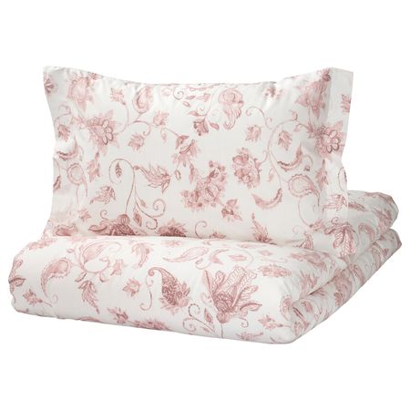 Пододеяльник и 1 наволочка, цветочный орнамент/в полоску 150x200/50x70 см IKEA KYSSBLOMMA КЮССБЛОММА 905.349.27
