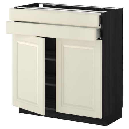 Напольный шкаф, 2 дверцы, 2 ящика МЕТОД / МАКСИМЕРА, черный, Будбин белый с оттенком
