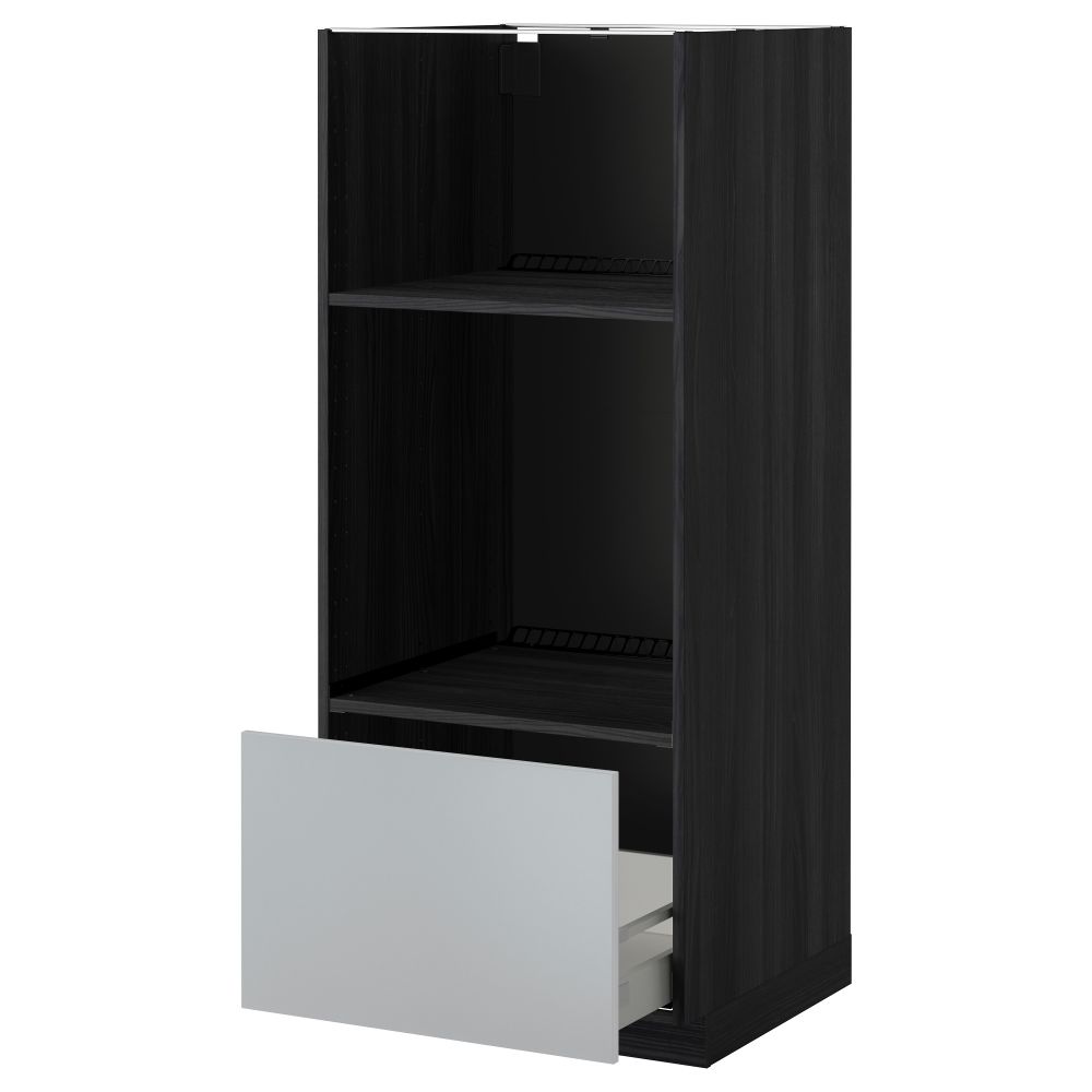 Высокий шкаф с ящиком для духовки/СВЧ МЕТОД / МАКСИМЕРА, черный, Веддинге серый (60x60x140 см) - схема-чертеж с размерами