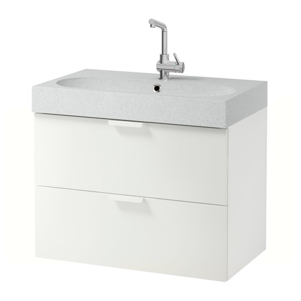 Шкаф для раковины с 2 ящиками ГОДМОРГОН / БРОВИКЕН, белый, светло-серый (80x49x68 см) - фото 1