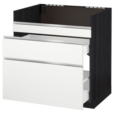 Напольный шкаф под мойку ДУМШЁ, 3 фасада, 2 ящика МЕТОД / МАКСИМЕРА, черный, Нодста белый