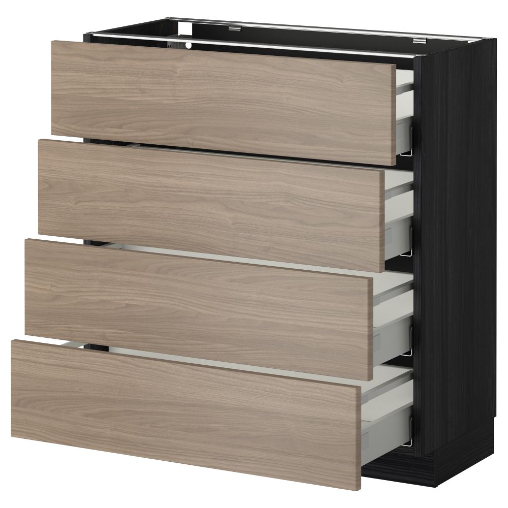 Напольный шкаф 4 фронтальных панели, 4 ящика МЕТОД / МАКСИМЕРА, черный, Брокхульт светло-серый - схема-чертеж с размерами