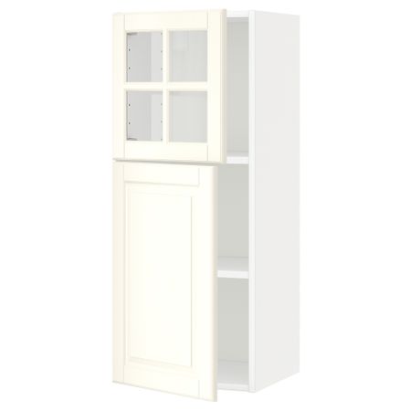 Навесной шкаф/полки/дверь/стекло дверь МЕТОД, белый, Будбин белый с оттенком (40x100 см)