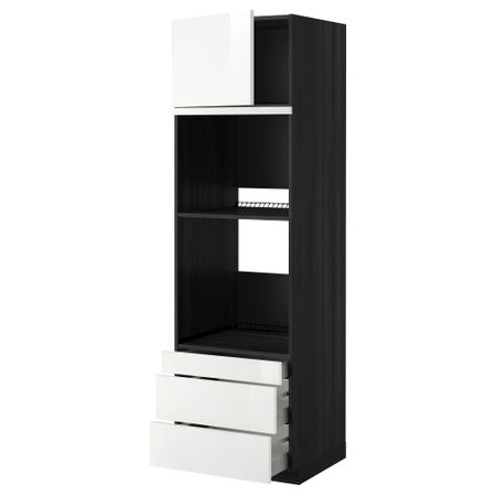 Высокий шкаф для духовки комбинированный, духовка + дверца, 3 ящика МЕТОД / МАКСИМЕРА, черный, Рингульт белый