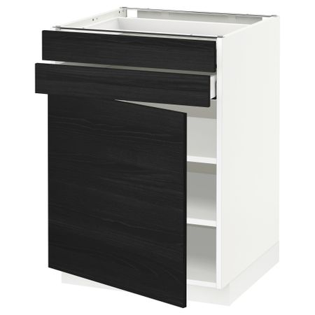 Напольный шкаф с дверцей, 2 ящиками МЕТОД / МАКСИМЕРА, белый, Тингсрид черный