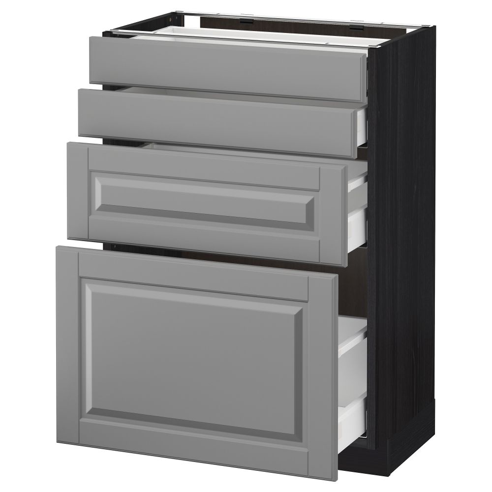 Напольный шкаф 4 фронтальных панели, 4 ящика МЕТОД / МАКСИМЕРА, черный, Будбин серый - схема-чертеж с размерами