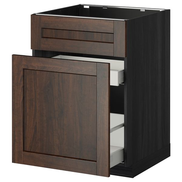 Напольный шкаф под мойку, сорт муcора, 1 дверца, 2 ящика МЕТОД / МАКСИМЕРА, черный, Эдсерум коричневый (60x60 см) - схема-чертеж с размерами