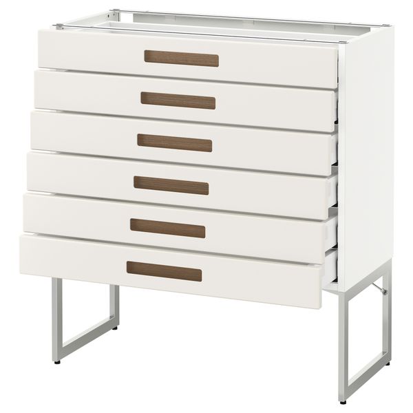 Напольный шкаф 6 фронтальных панелей, 6 нижних ящиков МЕТОД / МАКСИМЕРА, белый, Мэрста белый - схема-чертеж с размерами