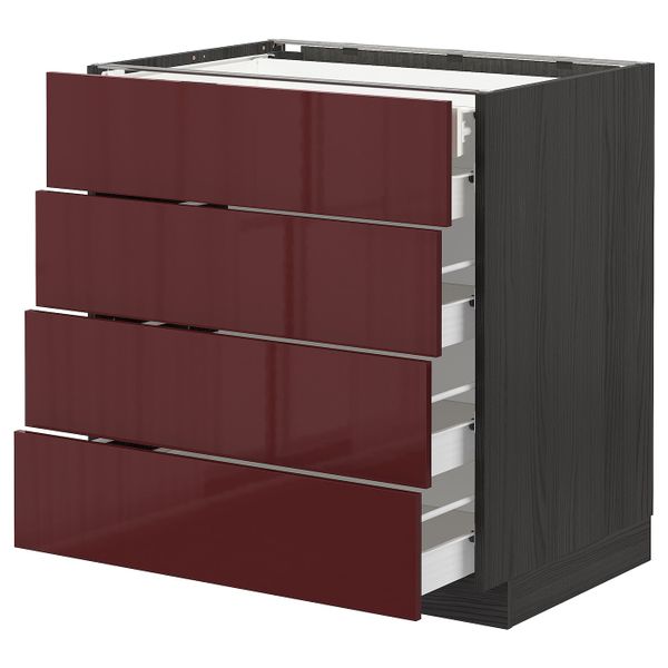 Напольный шкаф 4 фронтальных, 2 низких, 3 средних ящ, черный Калларп/глянцевый темный красно-коричневый 80x60 см IKEA МЕТОД / - схема-чертеж с размерами