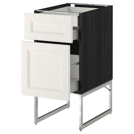 Напольный шкаф 2 фронтальных панели, 2 нижних,1 встроенный ящик МЕТОД / МАКСИМЕРА, черный, Лаксарби белый