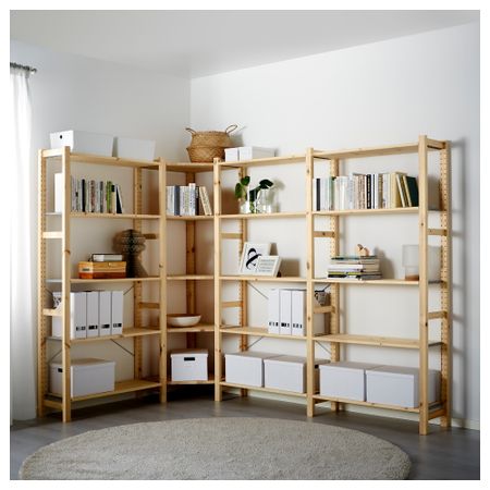 4 секции, угловой ИВАР, сосна (229/144x30x179 см)