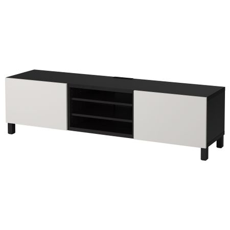 Тумба для ТВ с ящиками БЕСТО, черно-коричневый, Лаппвикен светло-серый (180x40x48 см)