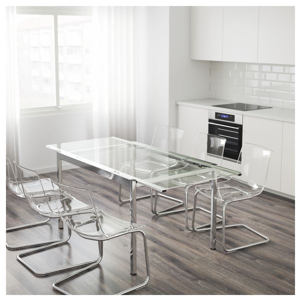 Раздвижной стол ГЛИВАРП, прозрачный, хромированный (125/188x85 см) - фото 3