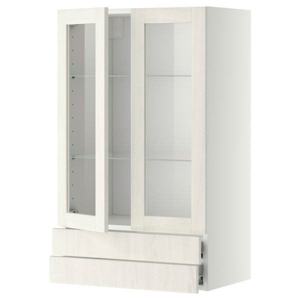 Навесной шкаф, 2 стеклянные дверцы, 2 ящика МЕТОД / ФОРВАРА, белый, Росдаль белый - схема-чертеж с размерами