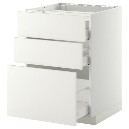 Напольный шкаф, 3 фронтальных панели/3ящика, белый/Хэггеби белый 60x60 см IKEA METOD МЕТОД / MAXIMERA МАКСИМЕРА 192.313.93