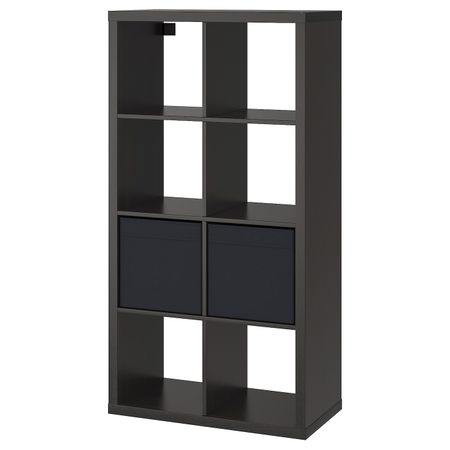 Стеллаж с 2 вставками, черно-коричневый/черный 77x147 см IKEA KALLAX КАЛЛАКС 292.281.11