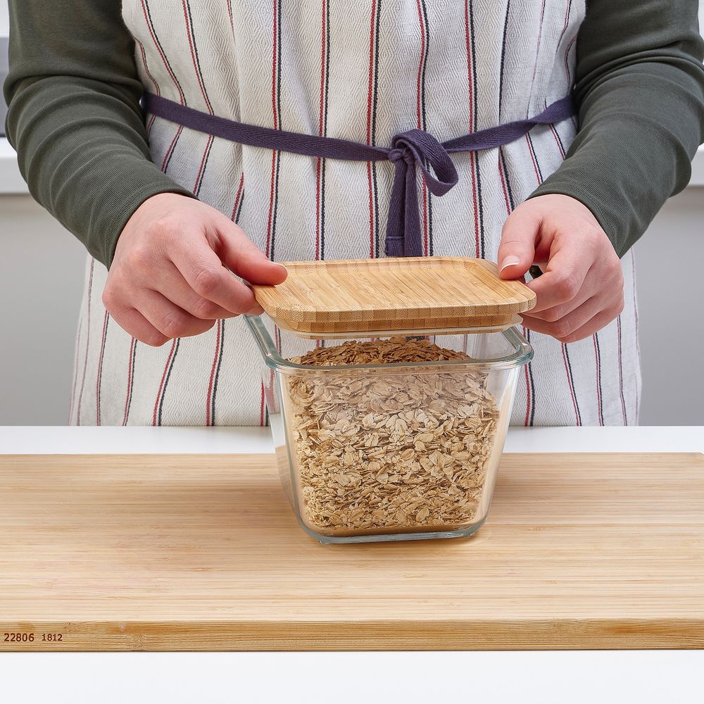 Контейнер для продуктов с крышкой, четырехугольной формы стекло/бамбук 1.2 л IKEA IKEA 365+ ИКЕА/365+ 892.691.13 - фото 1