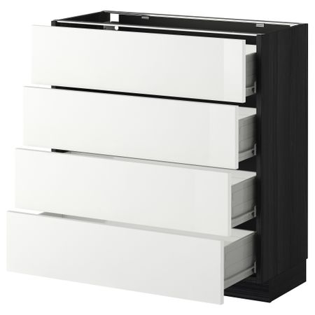 Напольный шкаф 4 фронтальных панели, 4 ящика МЕТОД / ФОРВАРА, черный, Рингульт белый
