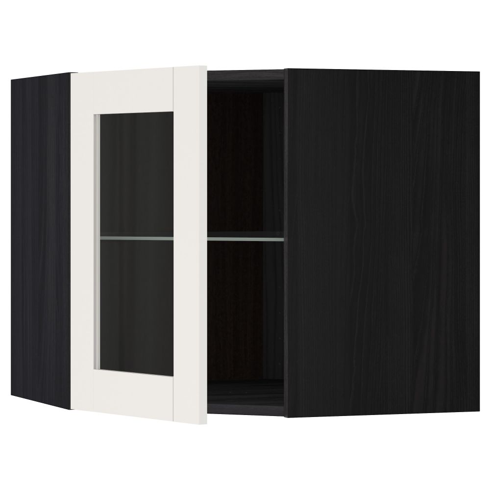 Угловой навесной шкаф с полками, стекляными дверцами МЕТОД, черный, Сэведаль белый - схема-чертеж с размерами