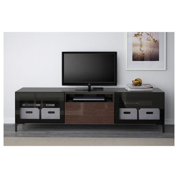 Тумба под ТВ БЕСТО, черно-коричневый, Сельсвикен глянцевый/коричневый прозрач стекло (180x40x48 см) - фото 2